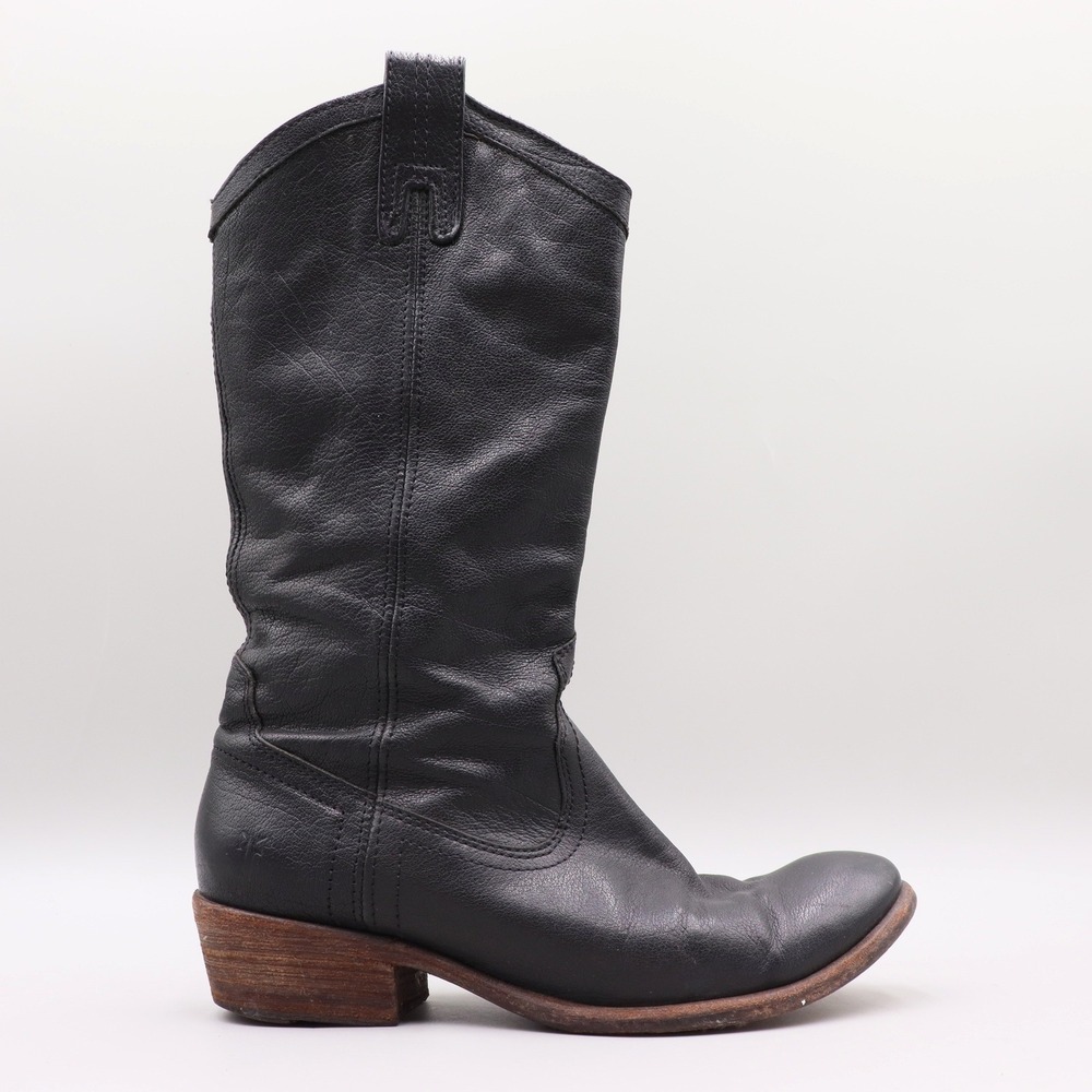 Frye Carson Womens 7.5B Pull On Black Leather Western Cowboy Boots 77687 *READ